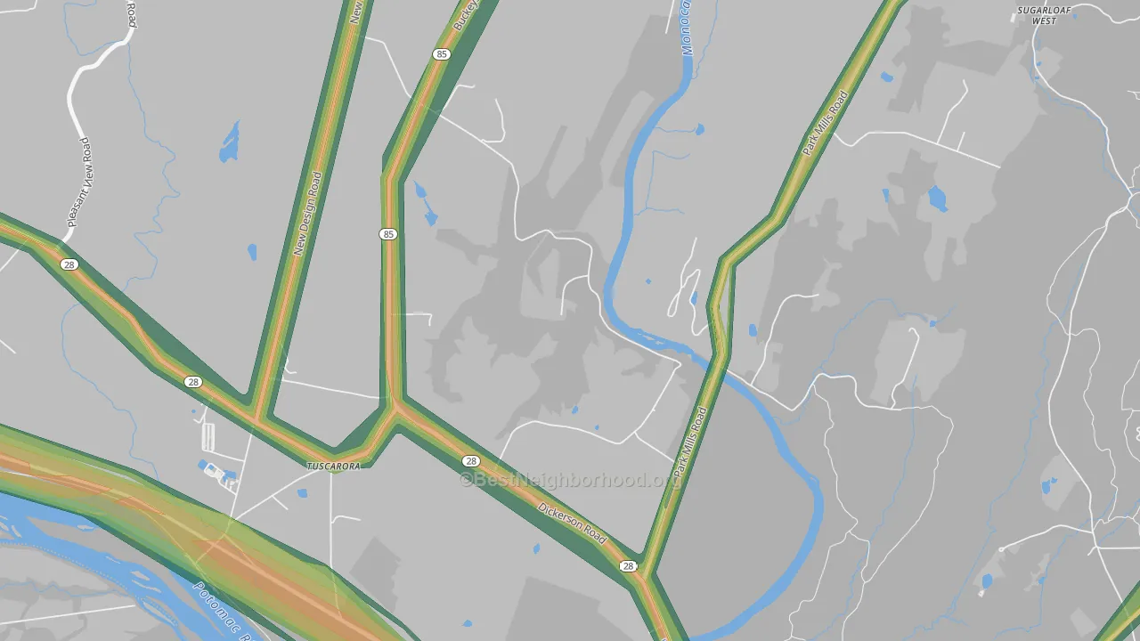 Greenfield Mills, MD Map of Noise Levels in Greenfield Mills