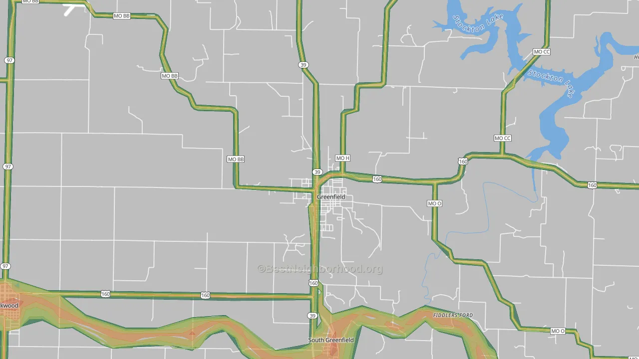 Greenfield, MO Map of Noise Levels in Greenfield