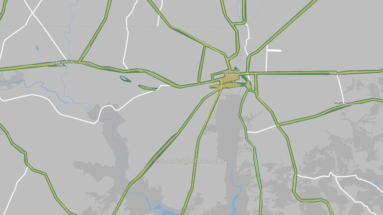 Greenfield, OH Map of Noise Levels in Greenfield