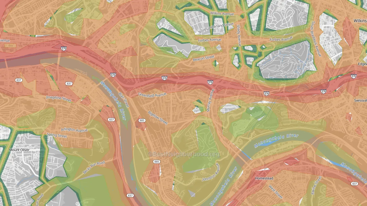 Greenfield, Pittsburgh, PA Map of Noise Levels in Greenfield