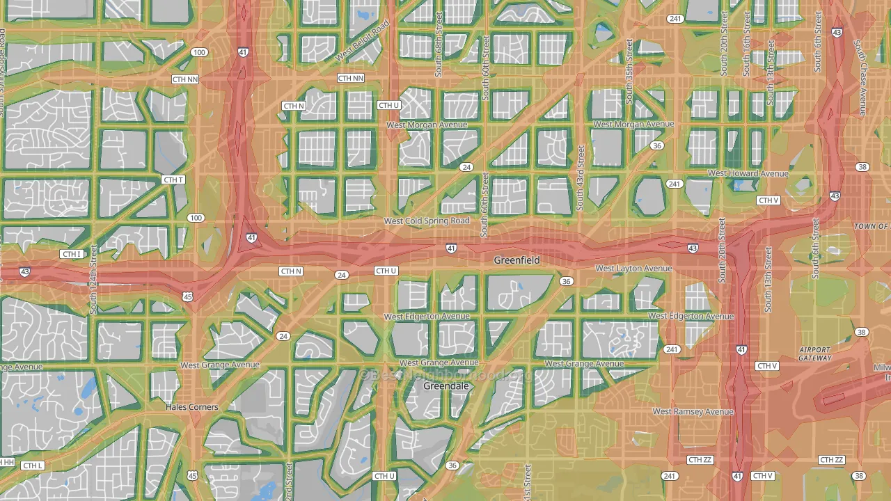Greenfield, WI Map of Noise Levels in Greenfield