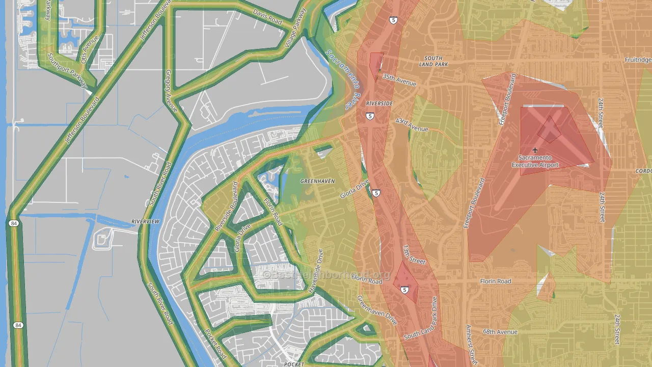 Greenhaven, Sacramento, CA Map of Noise Levels in Greenhaven