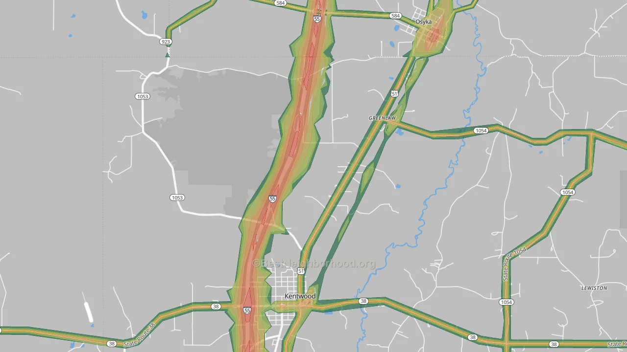 Greenlaw, LA Map of Noise Levels in Greenlaw