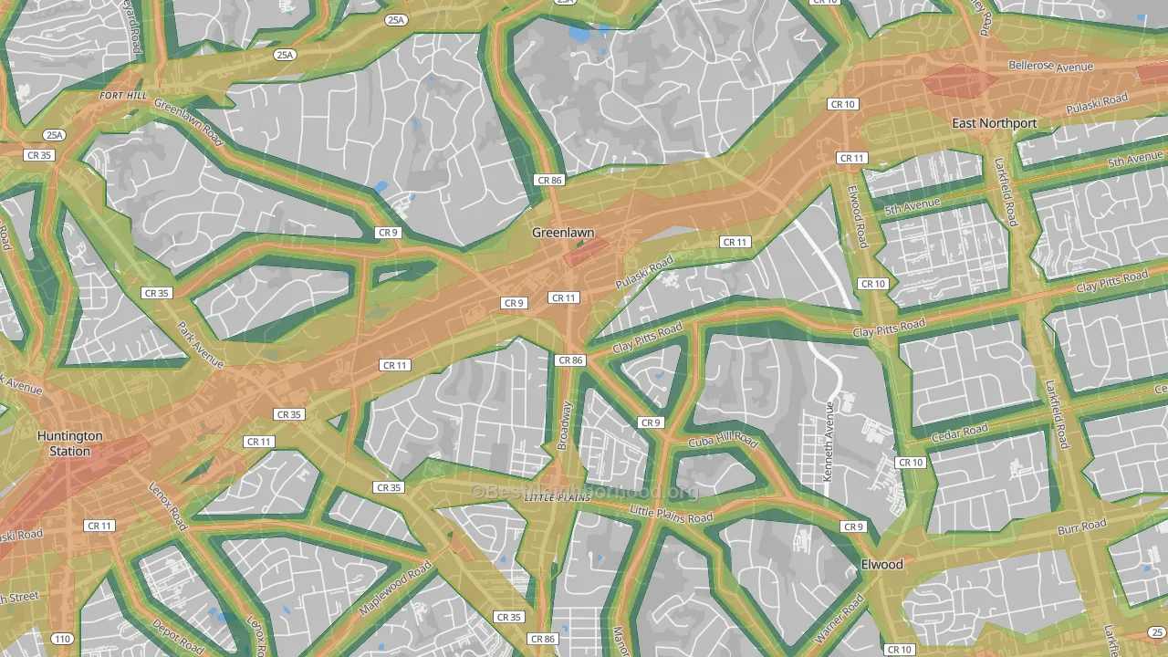 Greenlawn, NY Map of Noise Levels in Greenlawn