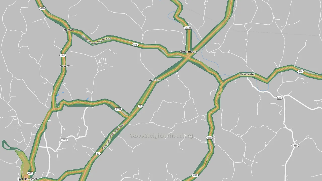 Greenmount, KY Map of Noise Levels in Greenmount