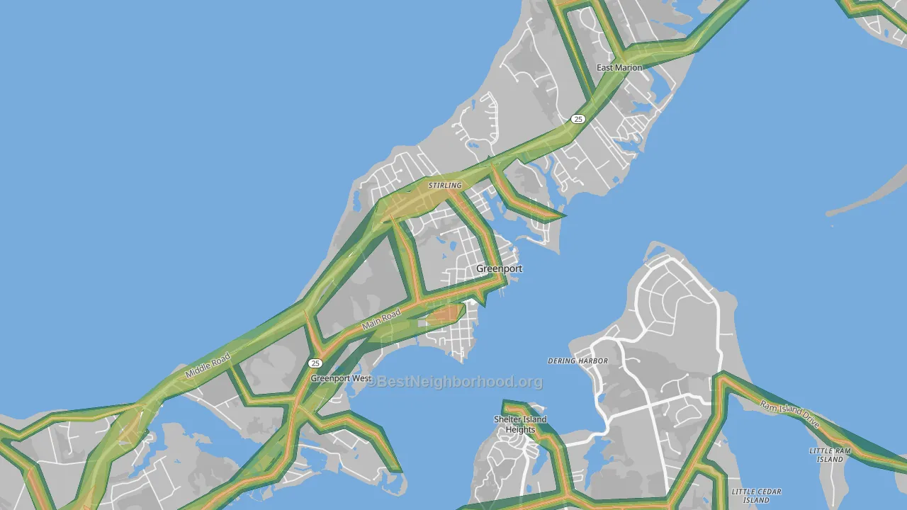 Greenport, NY Map of Noise Levels in Greenport