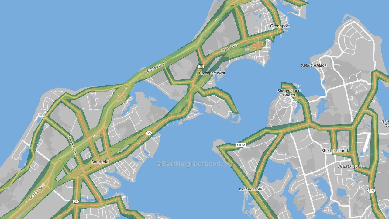 Greenport West, NY Map of Noise Levels in Greenport West