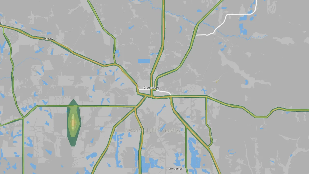 Greensboro, AL Map of Noise Levels in Greensboro