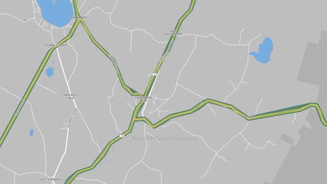 Greensboro Bend, VT Map of Noise Levels in Greensboro Bend