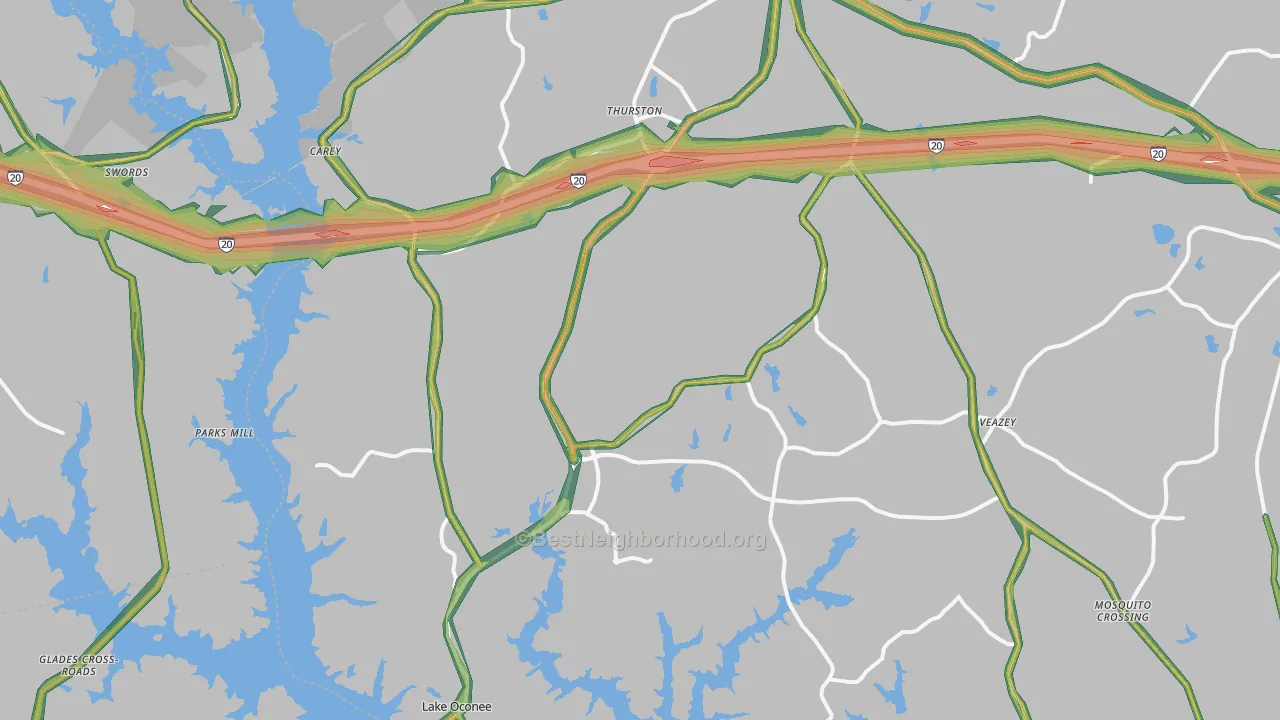 Greensboro, GA Map of Noise Levels in Greensboro
