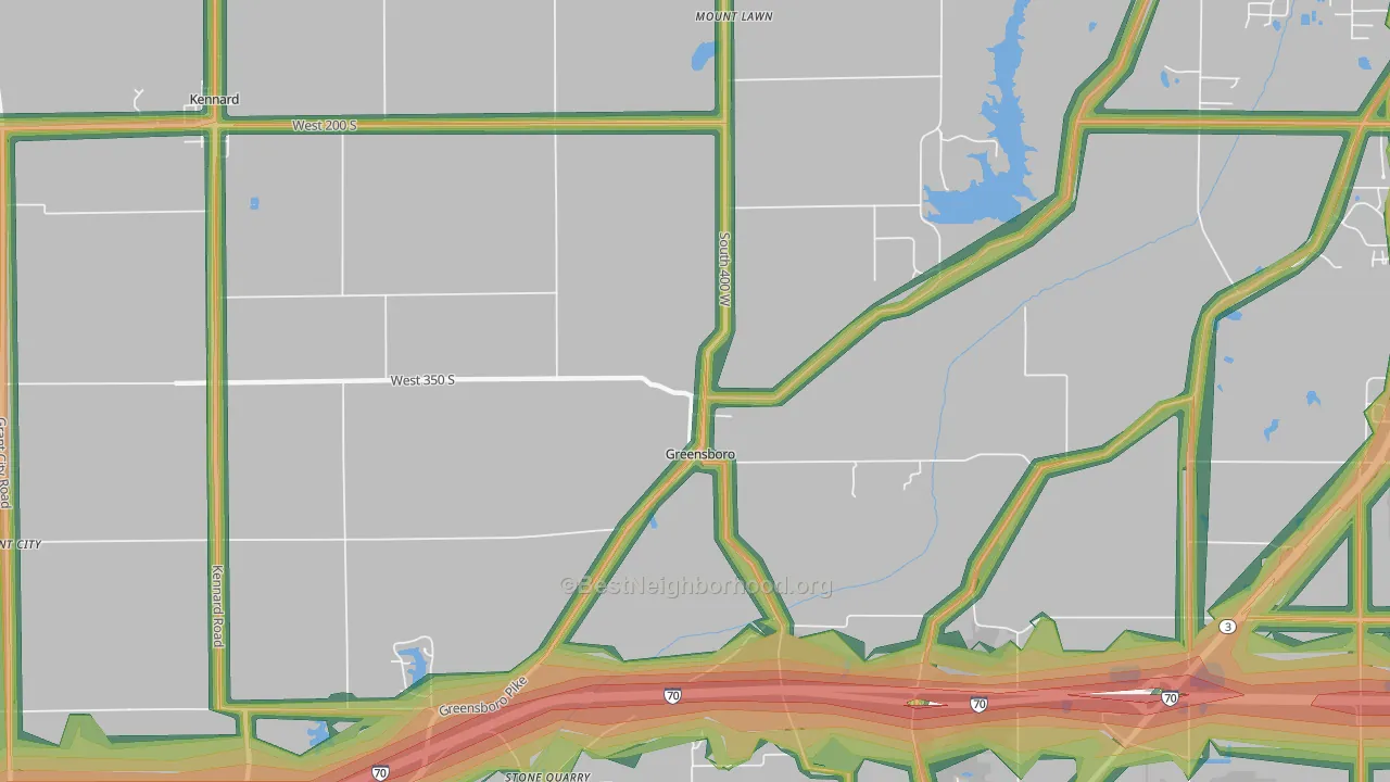 Greensboro, IN Map of Noise Levels in Greensboro