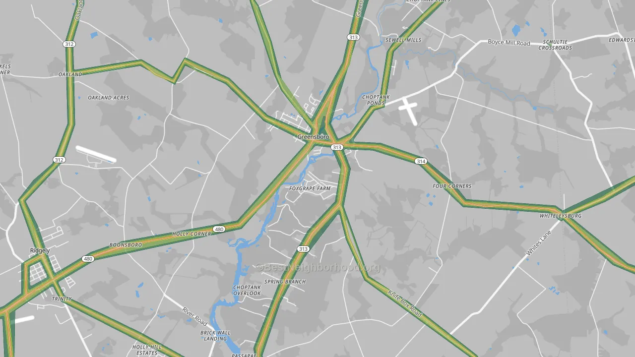 Greensboro, MD Map of Noise Levels in Greensboro