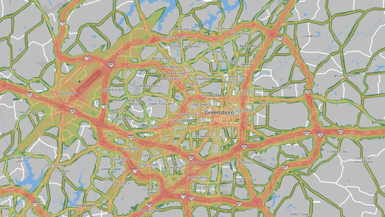 Greensboro, NC Map of Noise Levels in Greensboro