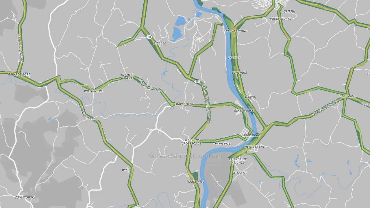 Greensboro, PA Map of Noise Levels in Greensboro