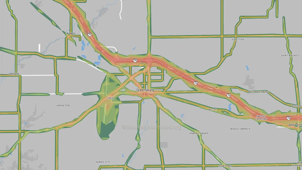 Greensburg, IN Map of Noise Levels in Greensburg