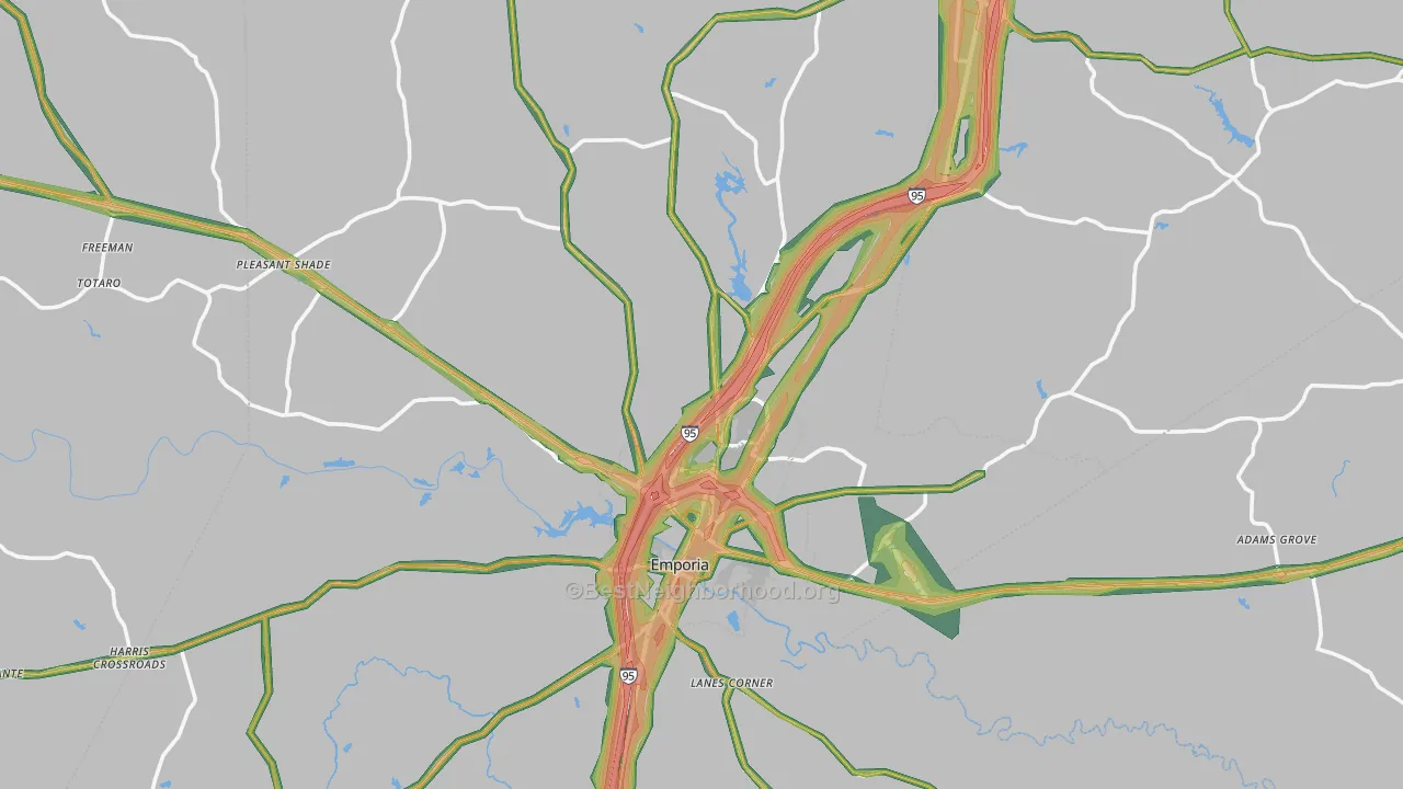 Greensville County, VA Map of Noise Levels in Greensville County