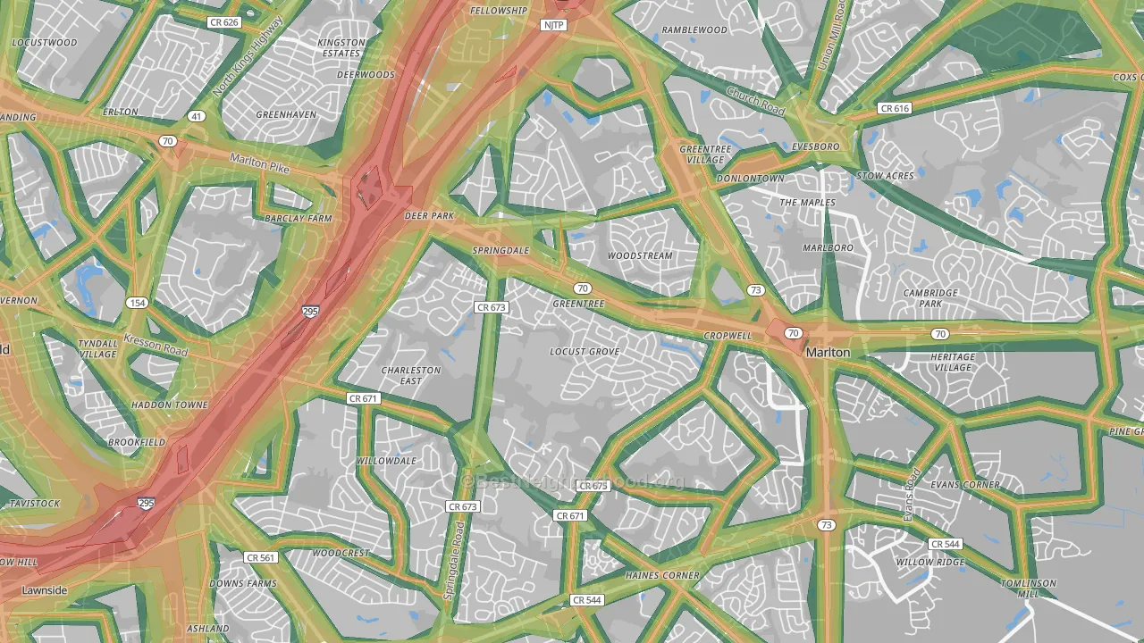 Greentree, NJ Map of Noise Levels in Greentree