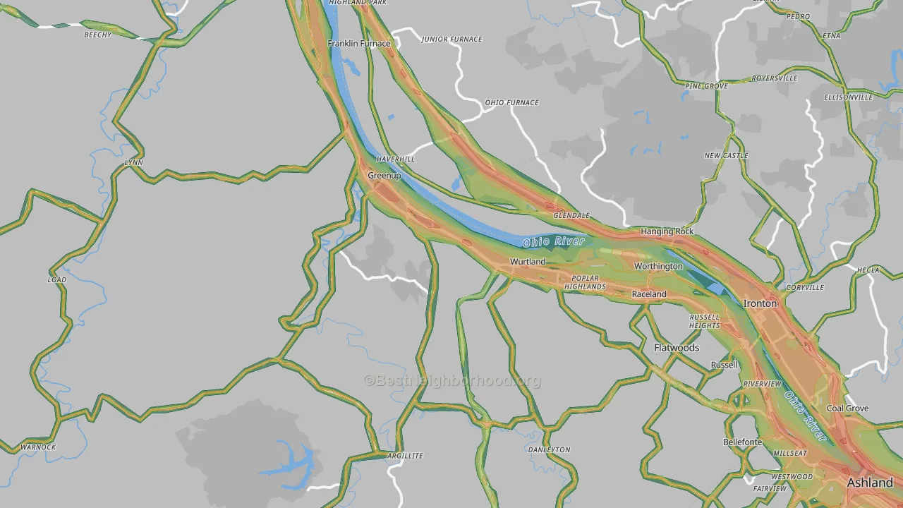Greenup County, KY Map of Noise Levels in Greenup County