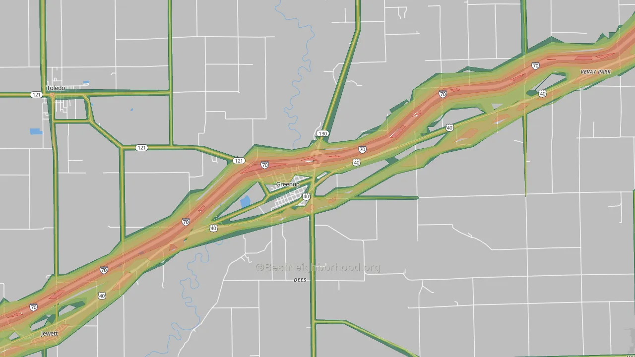 Greenup, IL Map of Noise Levels in Greenup