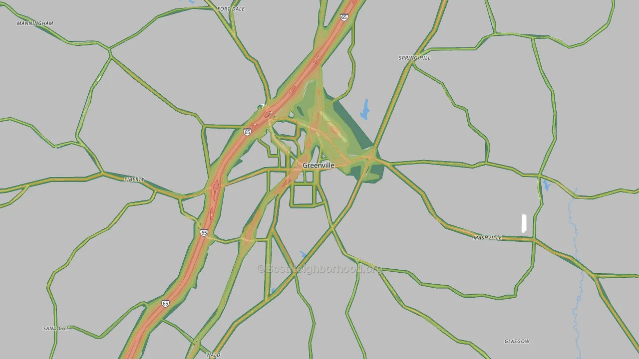 Greenville, AL Map of Noise Levels in Greenville