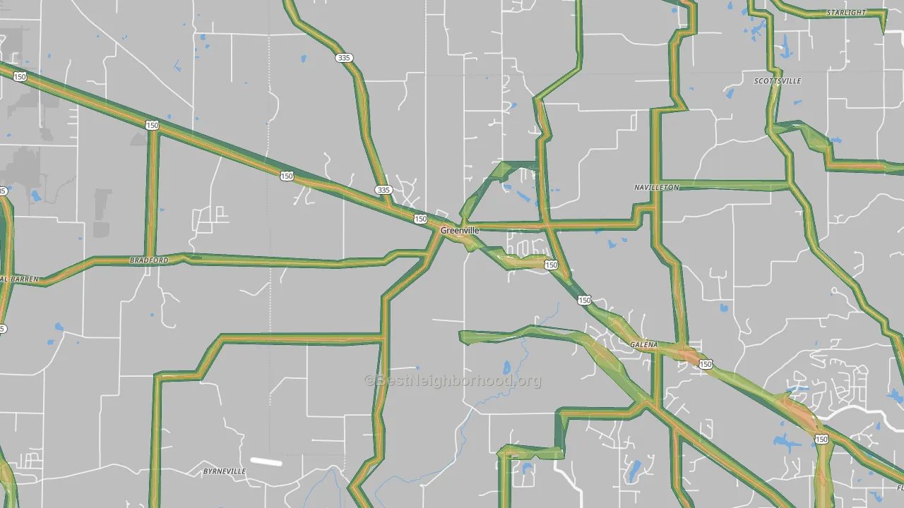 Greenville, IN Map of Noise Levels in Greenville