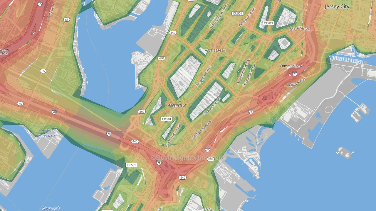 Greenville, Jersey City, NJ Map of Noise Levels in Greenville