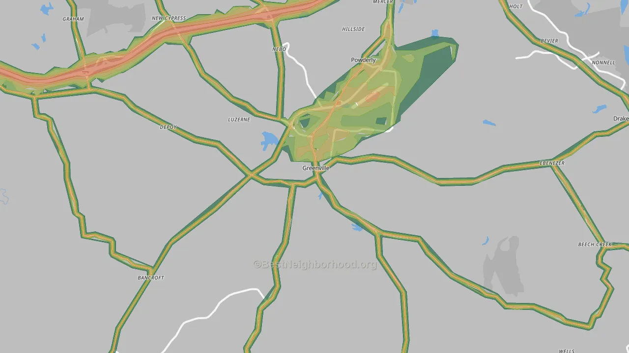 Greenville, KY Map of Noise Levels in Greenville