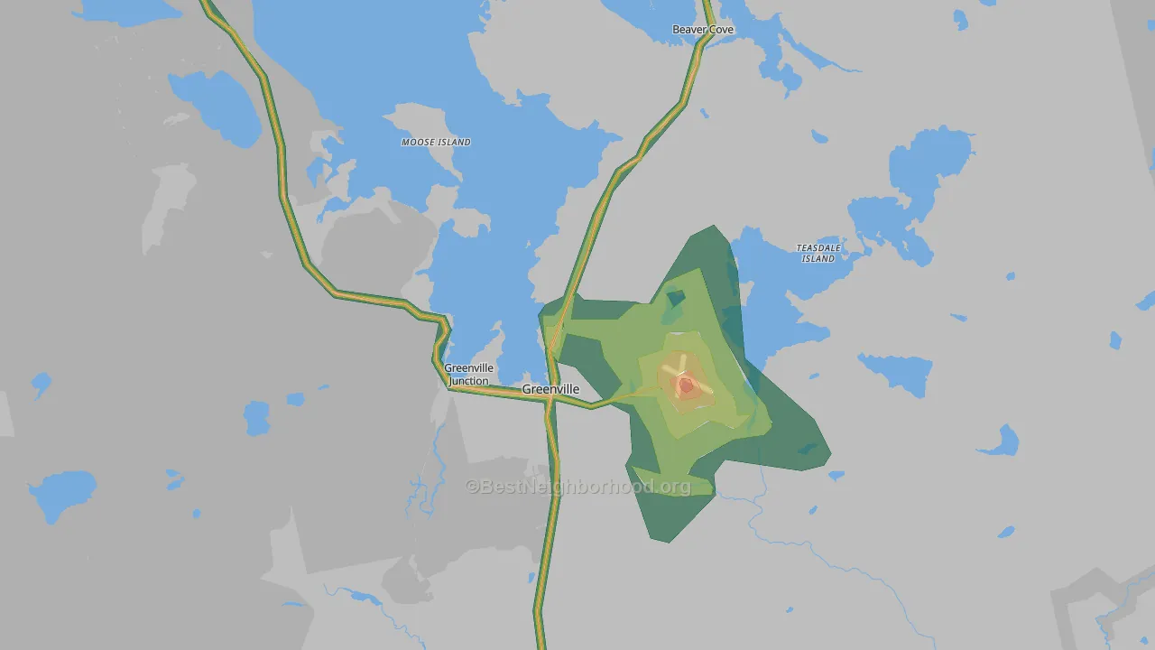 Greenville, ME Map of Noise Levels in Greenville