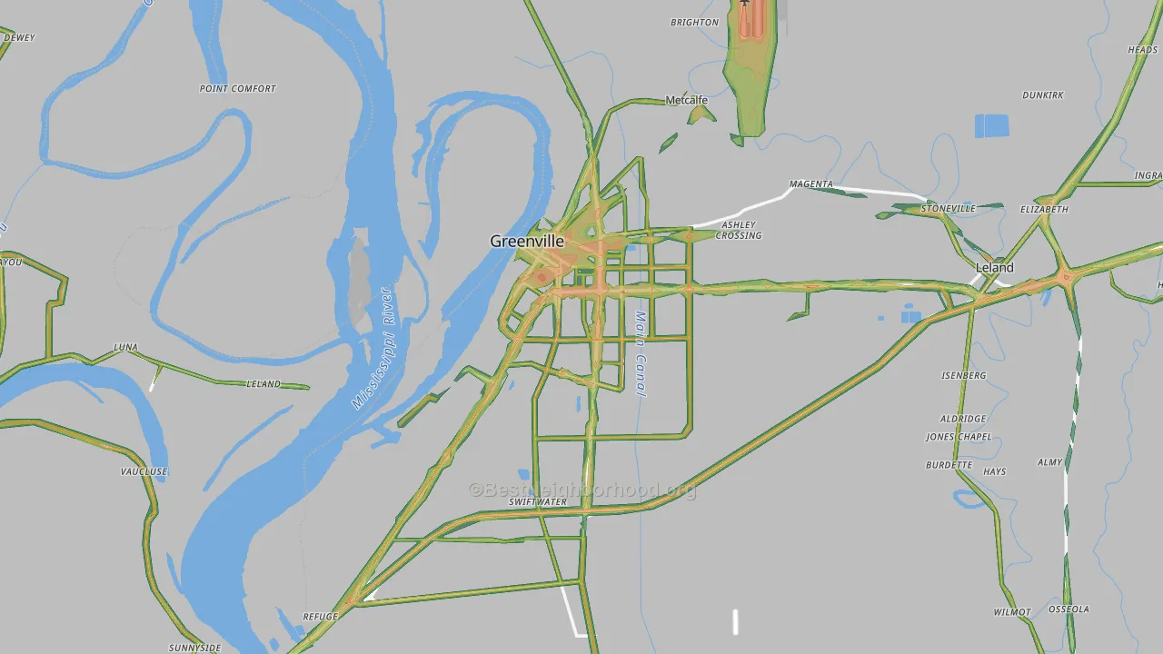 Greenville, MS Map of Noise Levels in Greenville