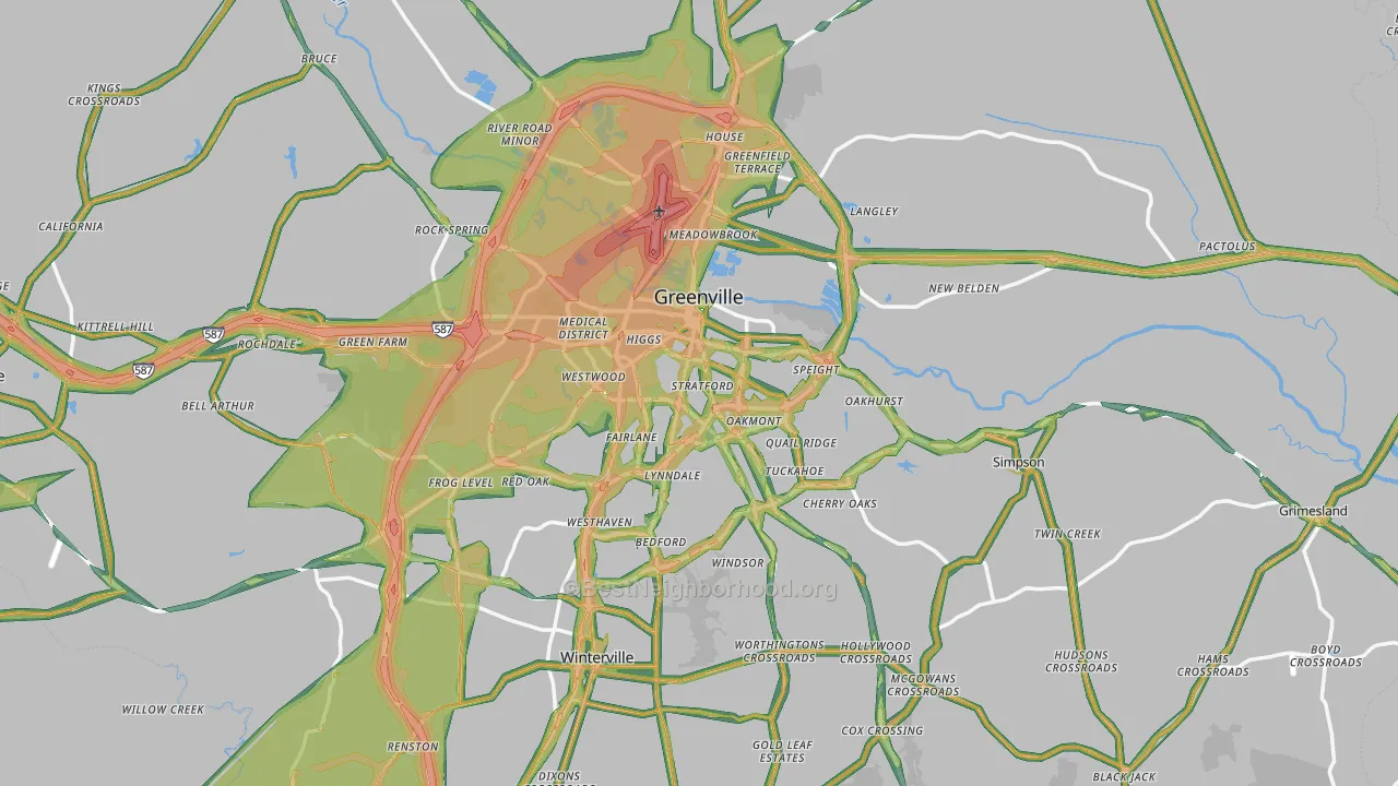 Greenville, NC Map of Noise Levels in Greenville