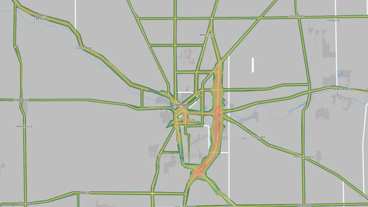 Greenville, OH Map of Noise Levels in Greenville