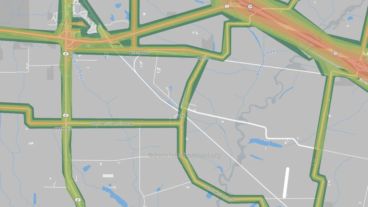 Greenville, OR Map of Noise Levels in Greenville