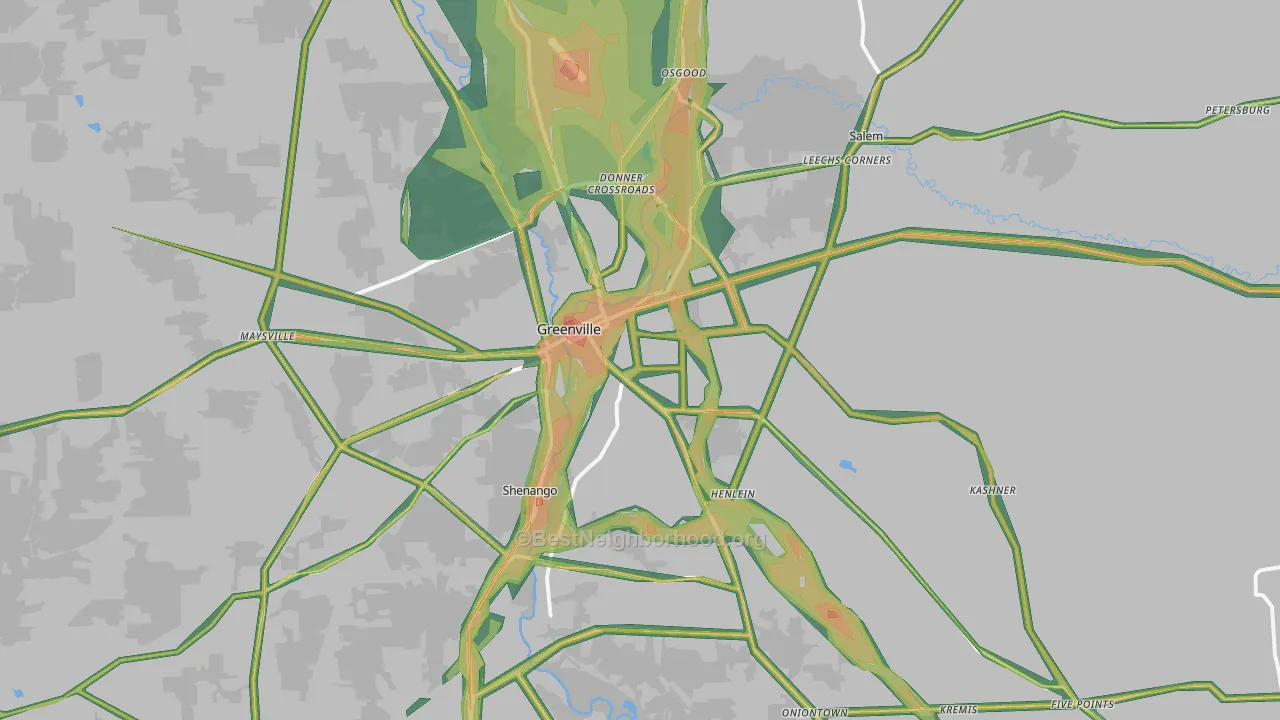 Greenville, PA Map of Noise Levels in Greenville