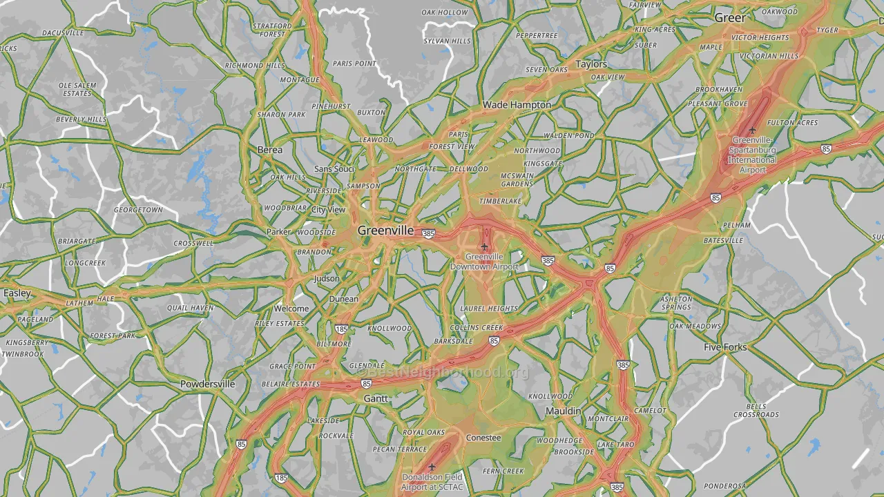 Greenville, SC Map of Noise Levels in Greenville