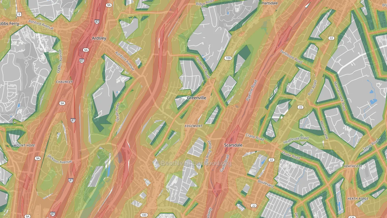 Greenville, Scarsdale, NY Map of Noise Levels in Greenville