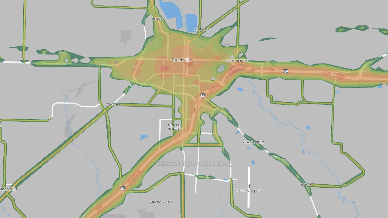 Greenville, TX Map of Noise Levels in Greenville