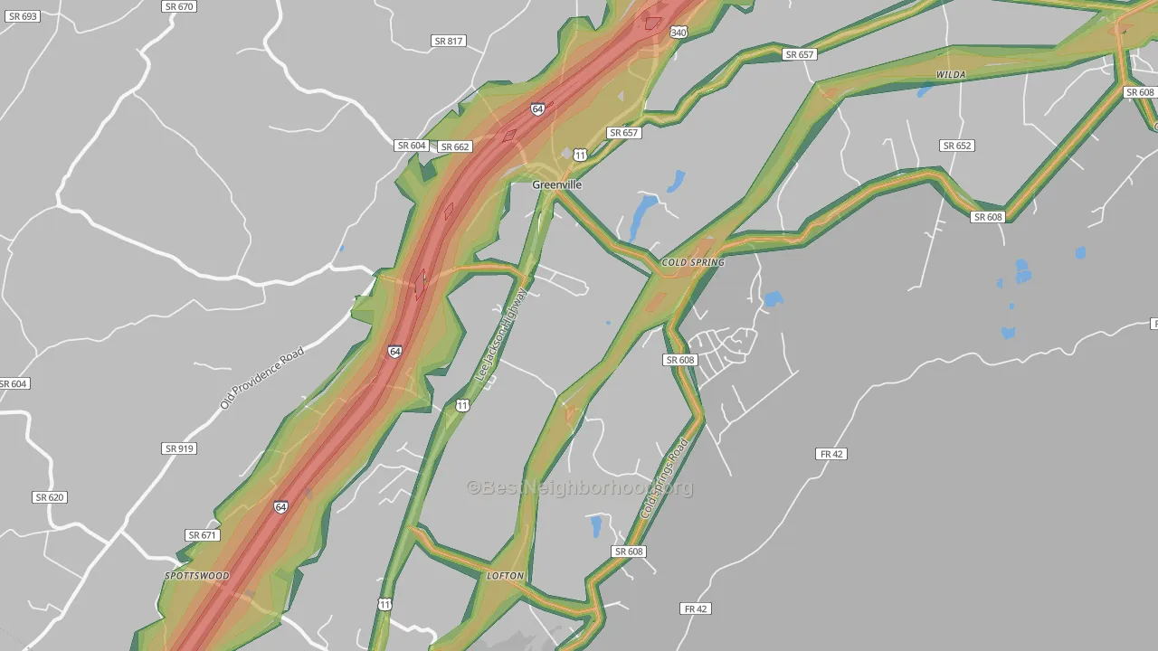 Greenville, VA Map of Noise Levels in Greenville