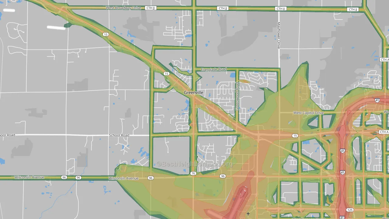 Greenville, WI Map of Noise Levels in Greenville