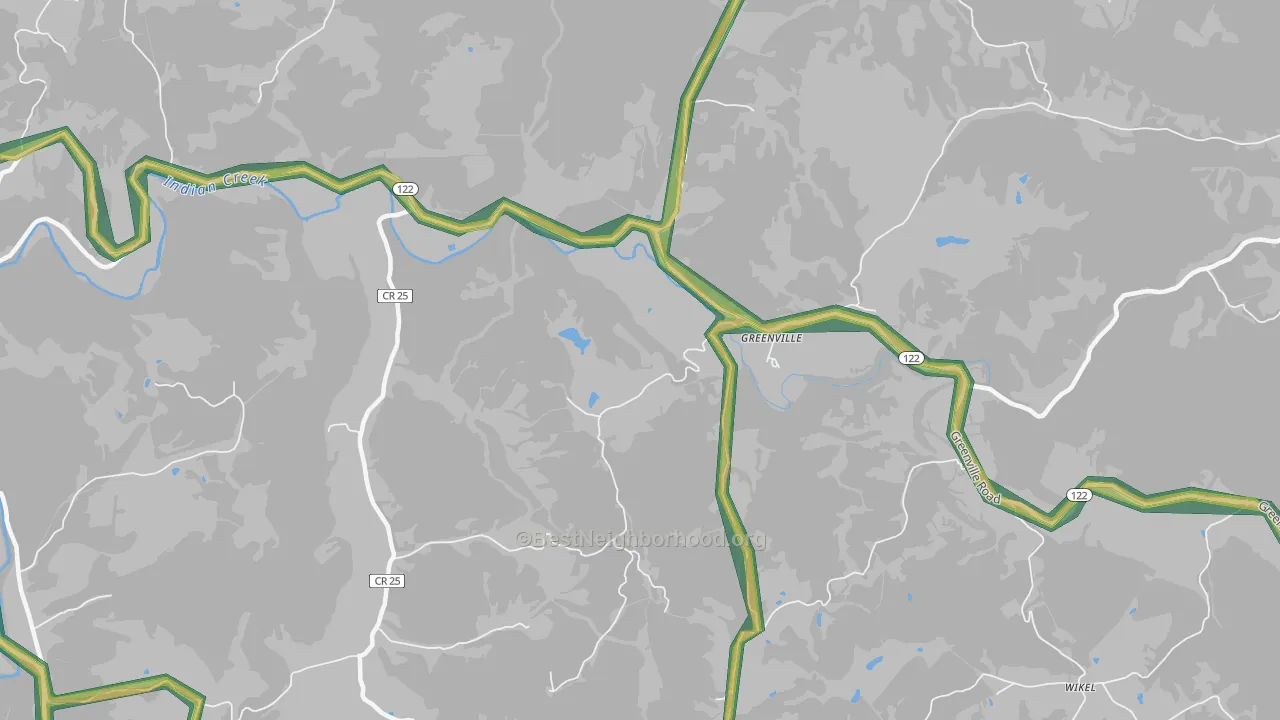 Greenville, WV Map of Noise Levels in Greenville
