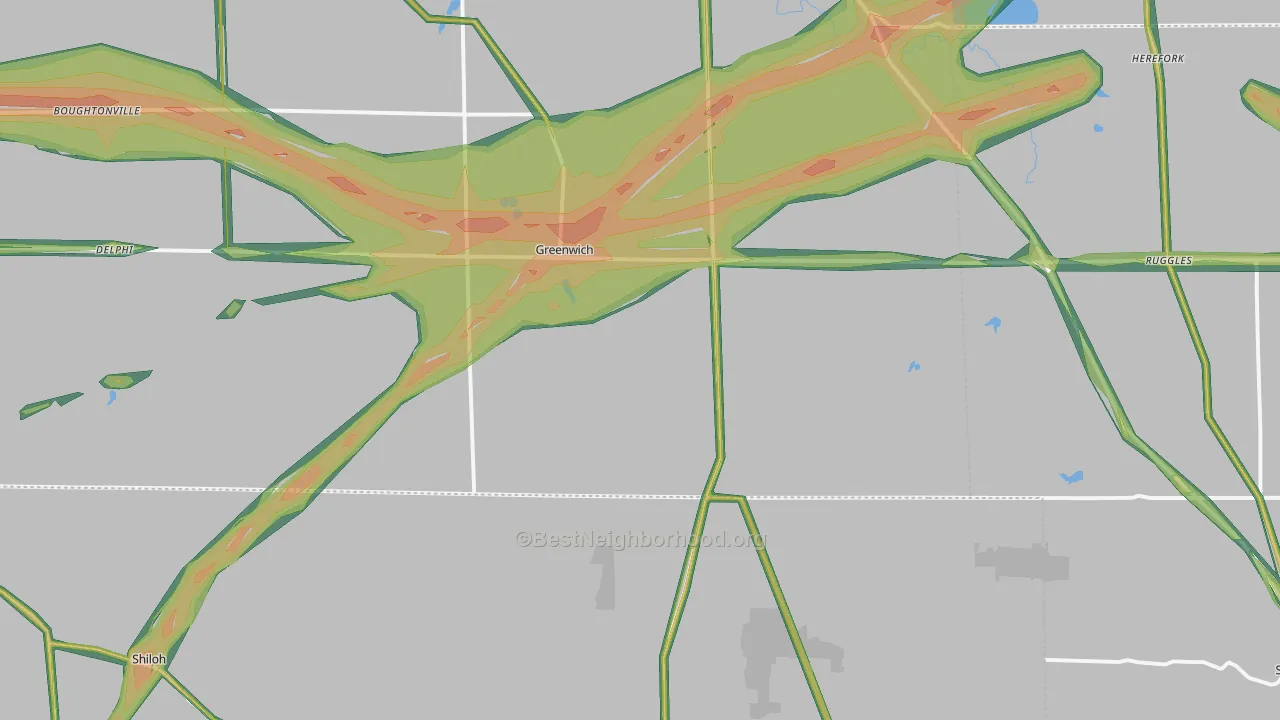 Greenwich, OH Map of Noise Levels in Greenwich
