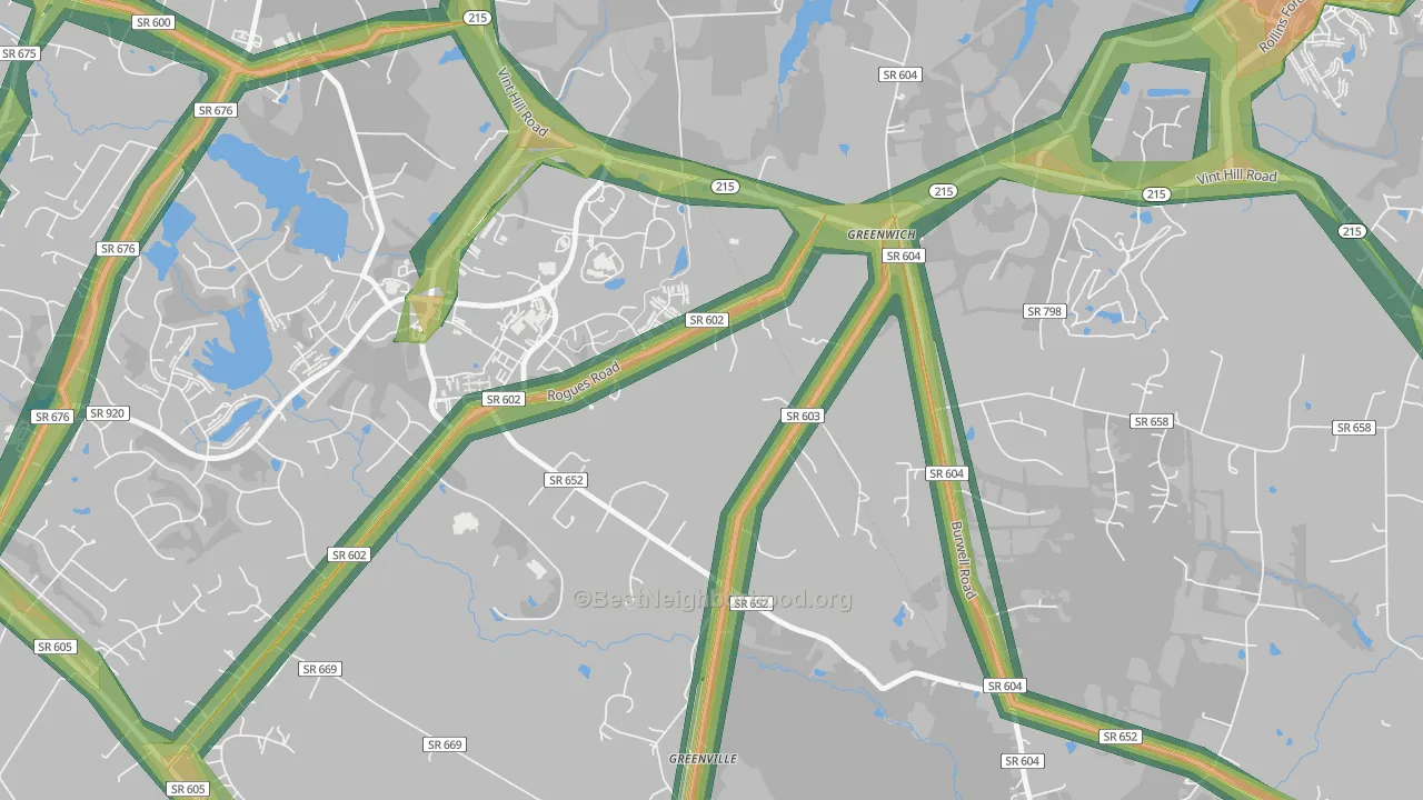 Greenwich, VA Map of Noise Levels in Greenwich