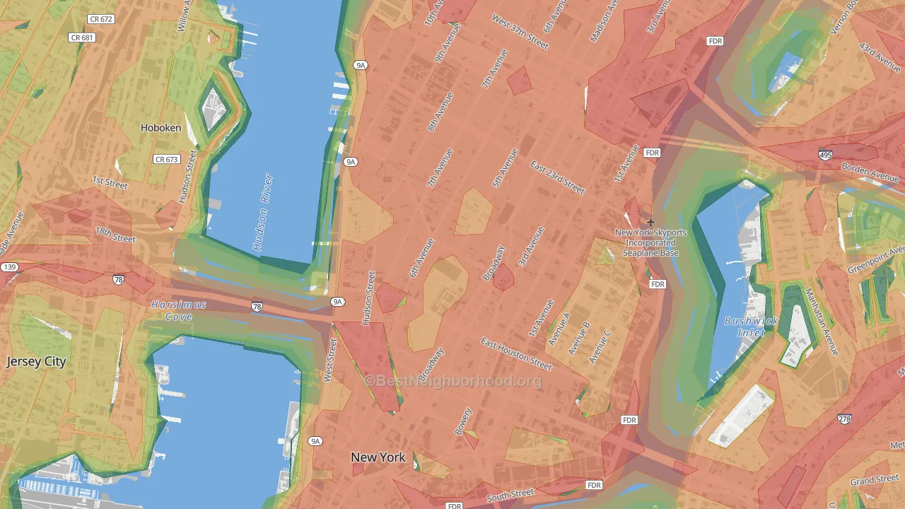 Greenwich Village, Manhattan, NY Map of Noise Levels in Greenwich Village