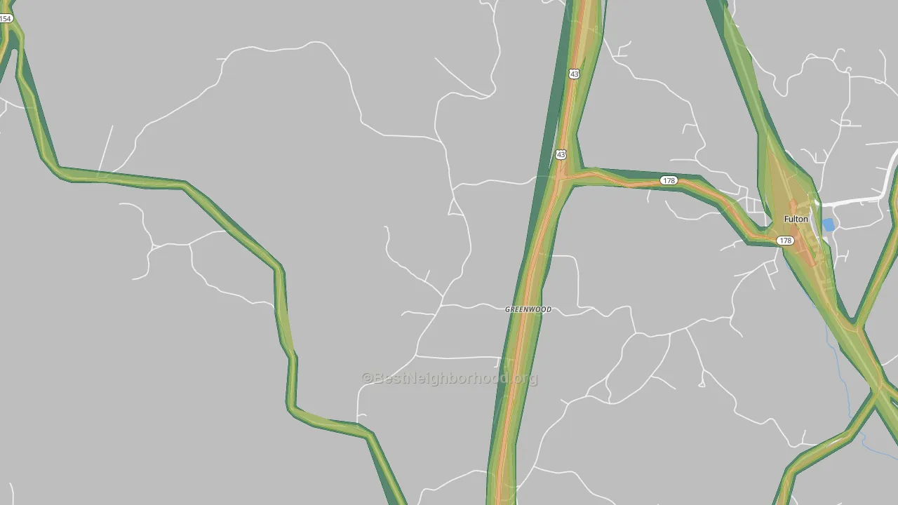 Greenwood, AL Map of Noise Levels in Greenwood