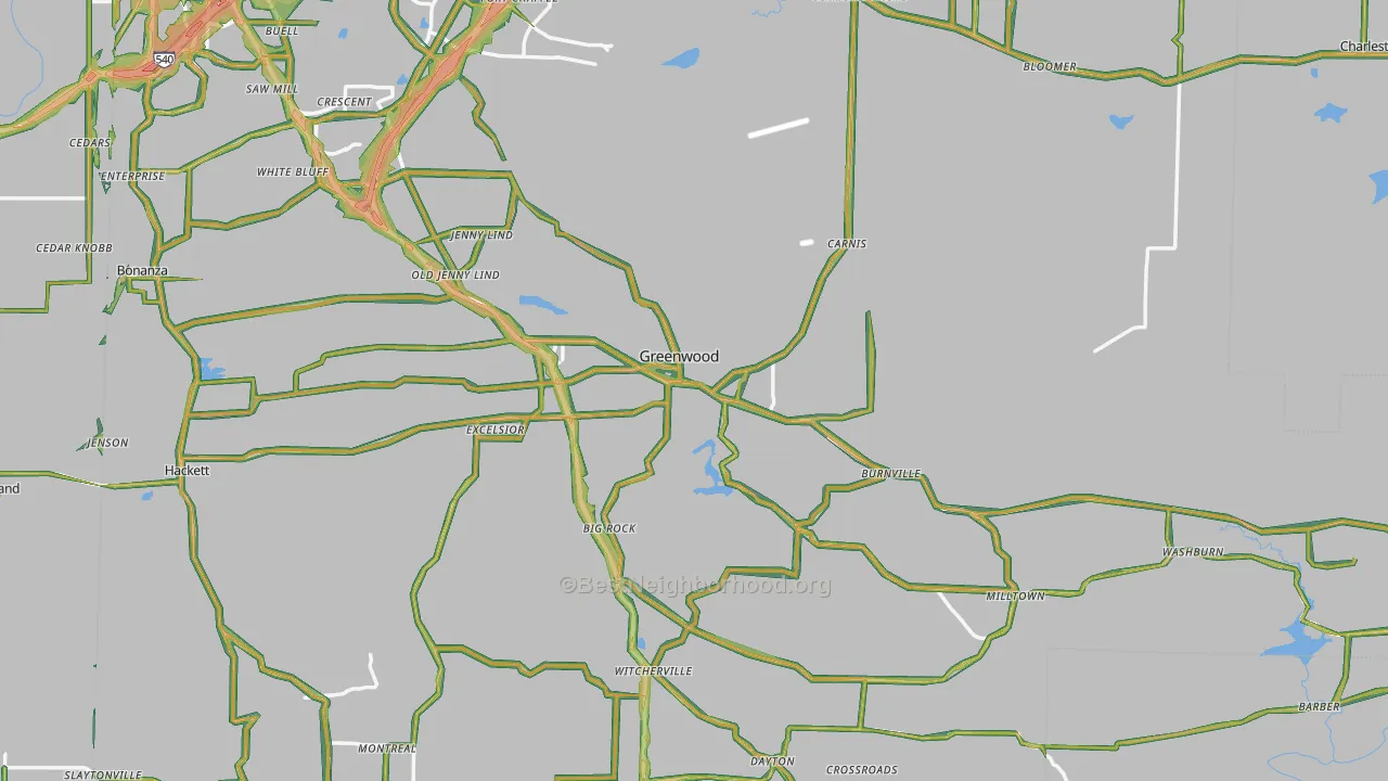 Greenwood, AR Map of Noise Levels in Greenwood