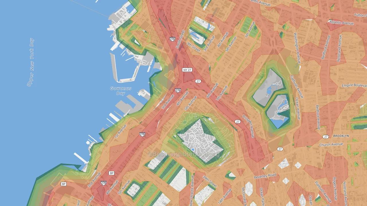 Greenwood, Brooklyn, NY Map of Noise Levels in Greenwood
