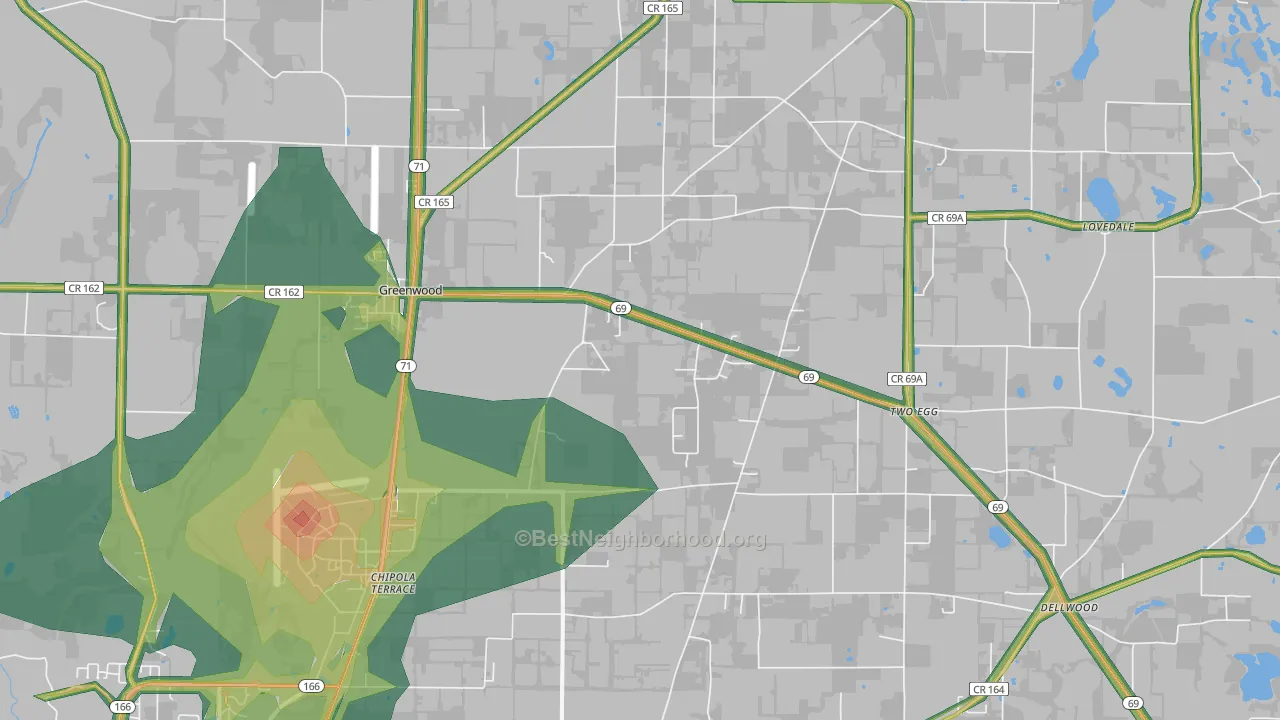 Greenwood, FL Map of Noise Levels in Greenwood