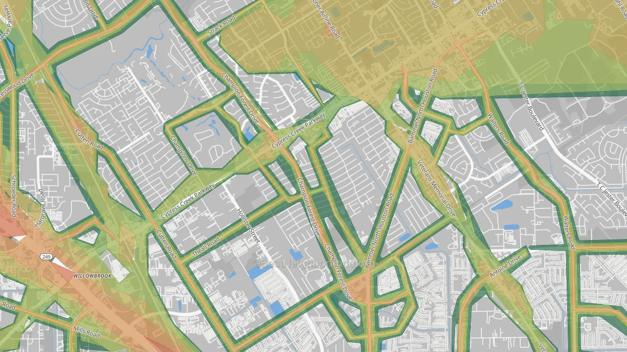 Greenwood Forest, Houston, TX Map of Noise Levels in Greenwood Forest
