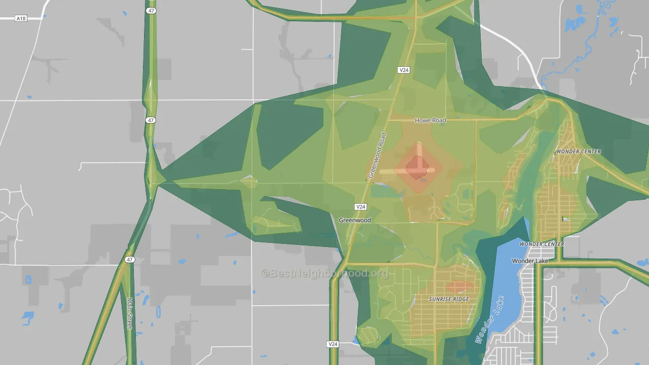 Greenwood, IL Map of Noise Levels in Greenwood