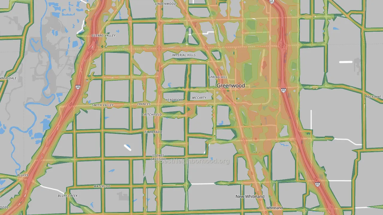 Greenwood, IN Map of Noise Levels in Greenwood