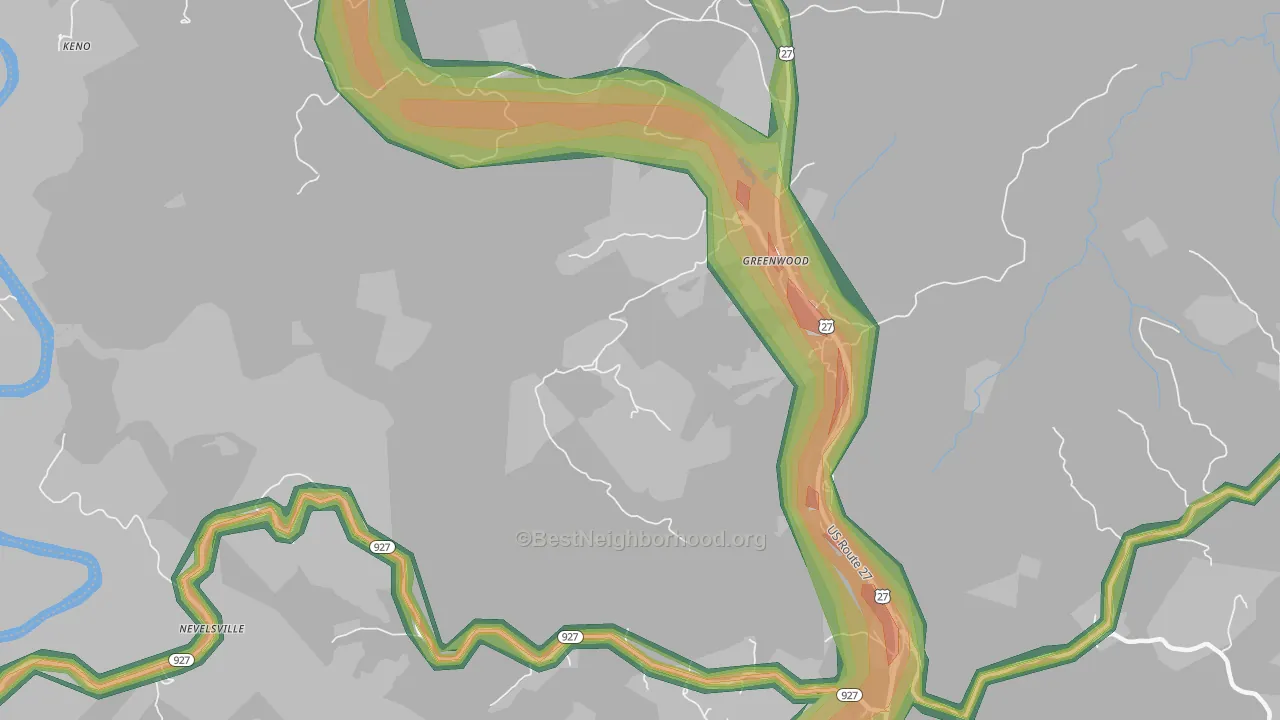 Greenwood, KY Map of Noise Levels in Greenwood